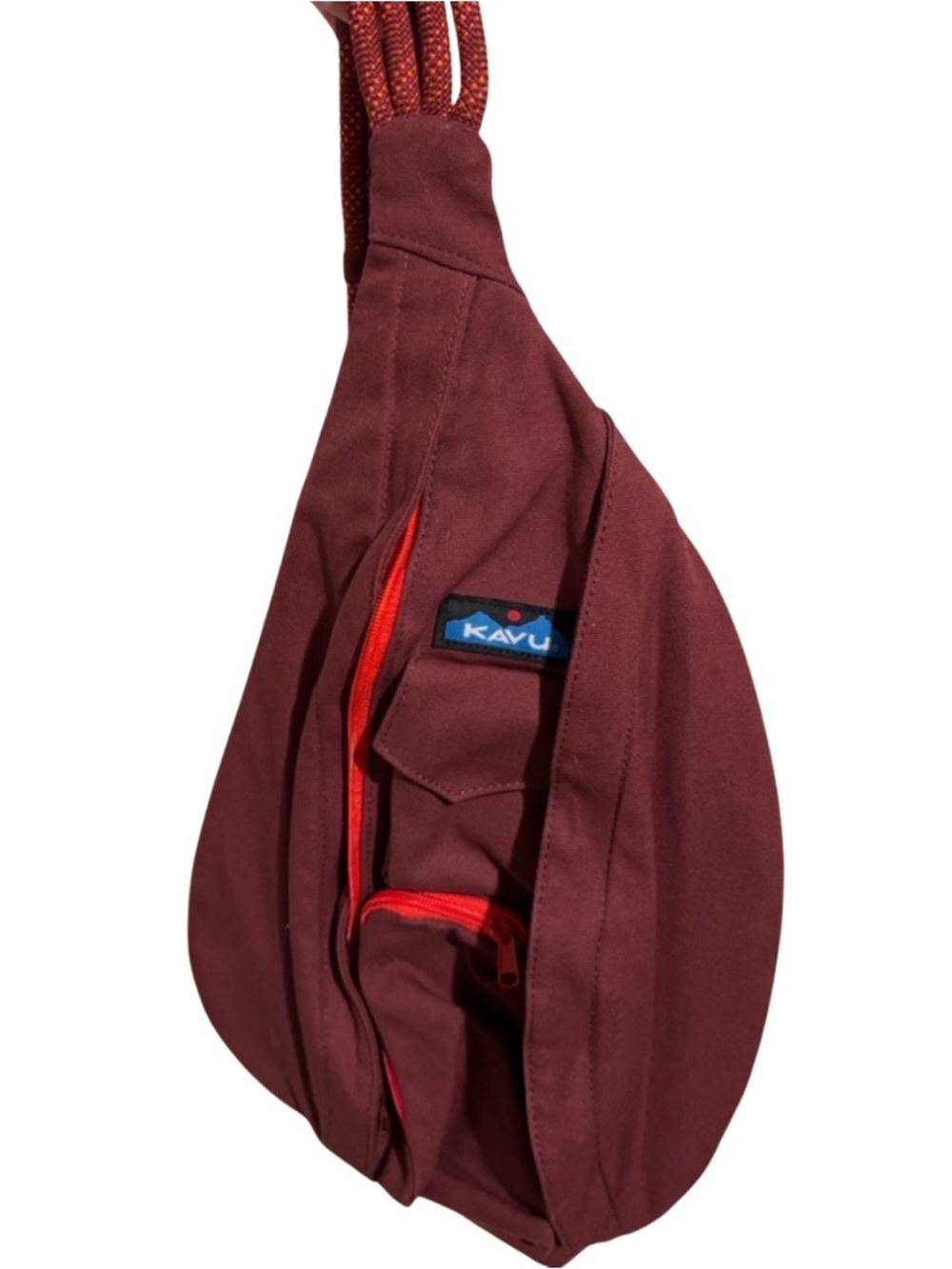 Kavu Burgundy Rope Sling Bag with Red Accents Like New